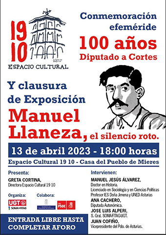 SOMA-FITAG UGT conmemora este jueves los 100 años de la elección de Manuel Llaneza como diputado a Cortes