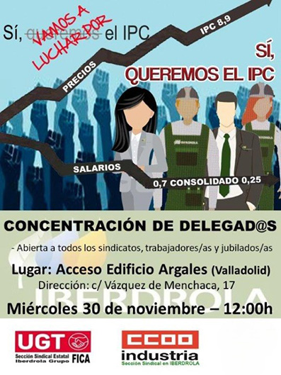 Concentración hoy en Valladolid de delegados y delegadas de Iberdrola contra la pérdida de poder adquisitivo