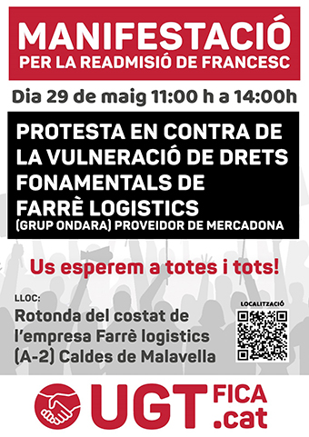 UGT FICA Cataluña convoca huelga indefinida parcial en Farré Logistics por el despido de su delegado sindical