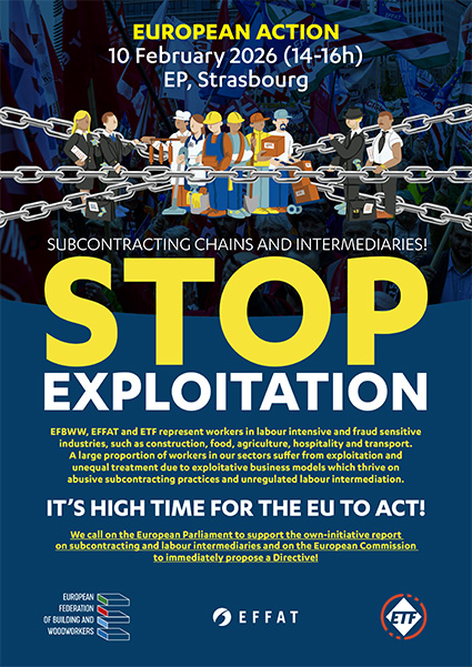 Sindicatos europeos convocan una manifestación para exigir una Directiva que limite la subcontratación y promueva el empleo directo